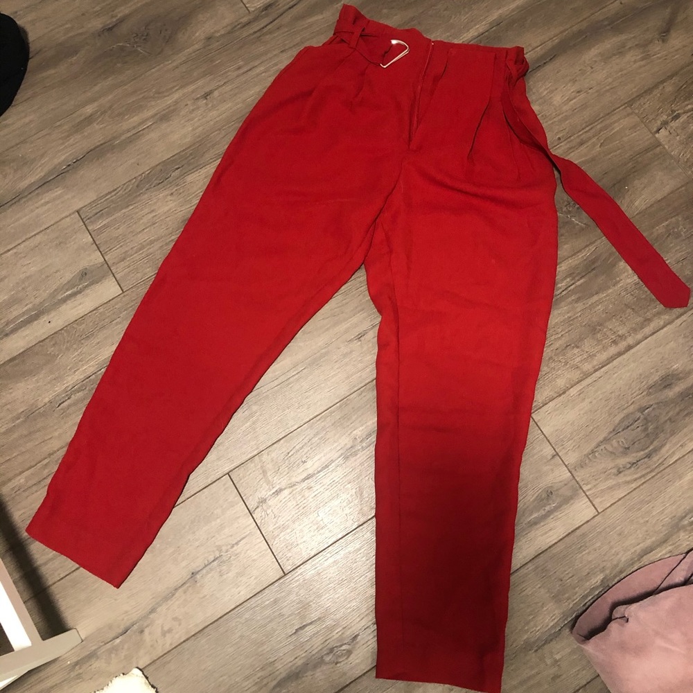 Bright Red High Rise belted Forever 21 Pants